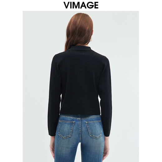 VIMAGE纬漫纪可机洗羊毛衫时尚显瘦白色polo翻领针织开衫秋新款VC2301208 商品图9