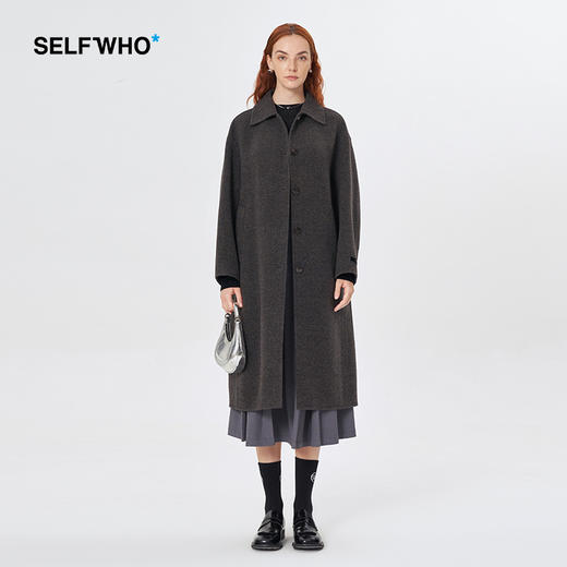 Self Who桑蚕丝羊毛双面呢外套女冬季2023新款高级感宽松呢子大衣 商品图0