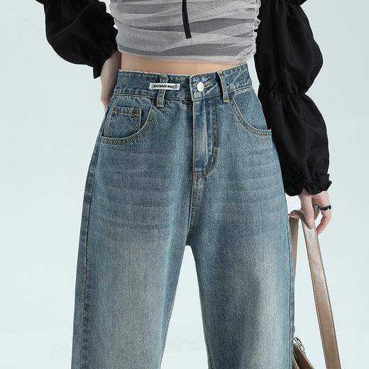 女士窄版高腰直筒阔腿牛仔裤棉质垂感（3-971） 商品图2