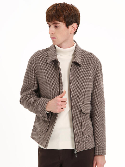 callisto深砖棕双色交织千鸟格全绵羊毛夹克 FSFEJ055C BR 商品图2