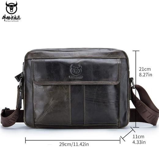 牛船长头层牛皮单肩斜挎包男双层休闲真皮横款11寸ipadpro电脑包 商品图3