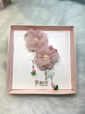 pureshare蓬纱馆 中秋发饰郁金香绢花对夹