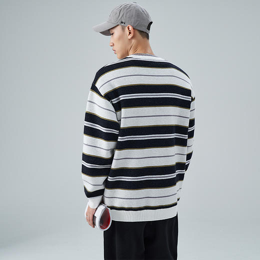 西遇美式条纹毛衣新款复古日系慵懒风oversize针织衫上衣男11932256 商品图4