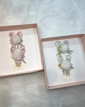 pureshare蓬纱馆 中秋发饰毛绒兔子对夹