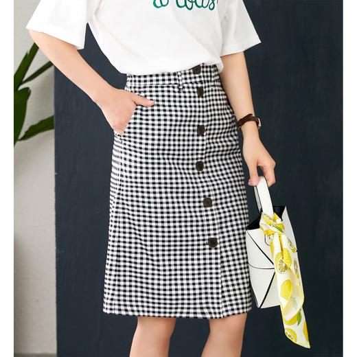 【现货款】黑白格子半身裙2023春夏新款韩版别致高腰修身中长款包臀裙 商品图4