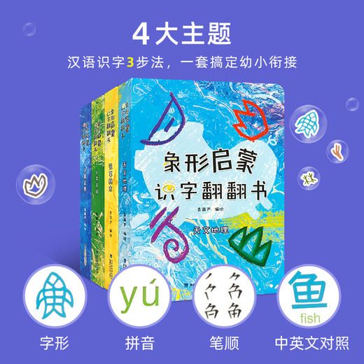 象形启蒙识字翻翻书（套装共4册）趣味汉字翻翻书包括：“飞禽走兽”“花草林木”“人类文明”“天文地理”，让宝宝在翻阅时纵览万物 商品图1