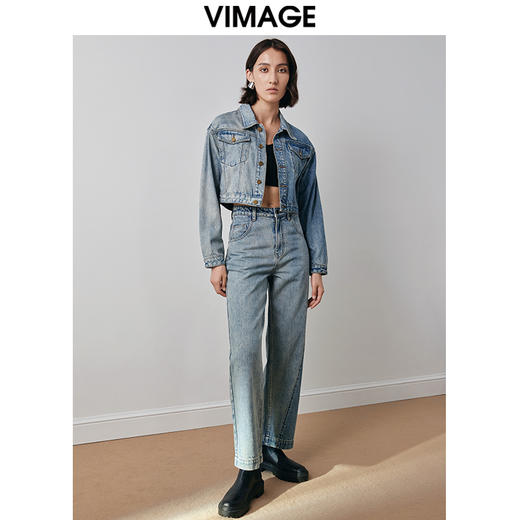 VIMAGE纬漫纪冬季新款时尚通勤休闲显瘦高腰百搭牛仔裤V2005618 商品图1