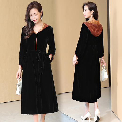 真丝绒连衣裙，洋气阔太太大码连衣裙ASE-971 商品图0