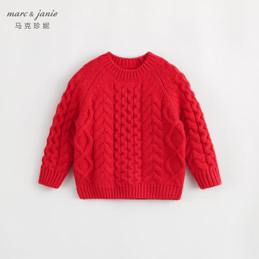 马克珍妮秋冬新款 男女童复古休闲宽松圆领绞花毛衣231313 商品图2