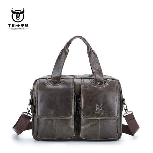牛船长男士真皮多功能单肩斜挎男包头层牛皮时尚手提公文包 商品图2