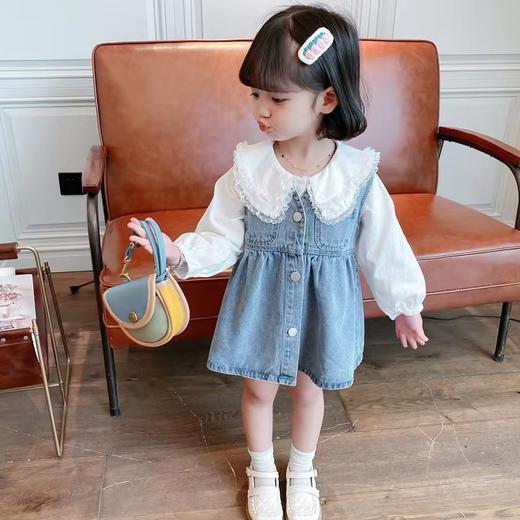 【牛仔面料制作，既舒适又耐用！】女童牛仔背带裙子洋气春秋季公主女宝宝时髦春装连衣裙套装韩版潮sh 商品图1