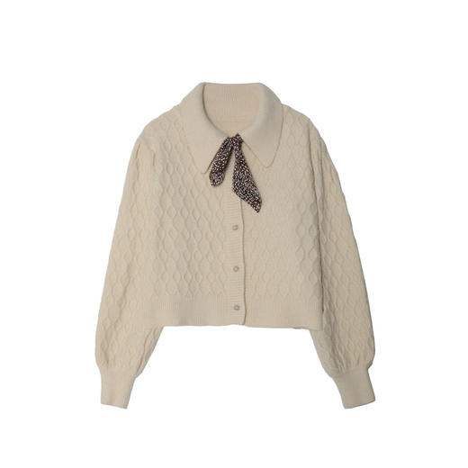 鹿向南《杏仁咖啡》杏色毛衣外套2023款娃娃领针织衫设计感上衣女 商品图3