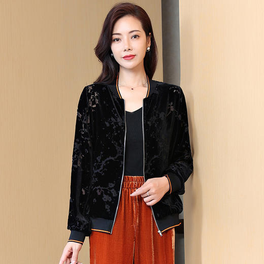 设计感抽象图案，百搭宽松真丝丝绒外套（仅外套）ASE-0504 商品图1