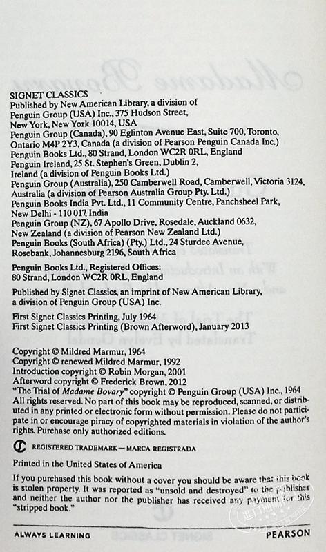 【中商原版】包法利夫人 英文原版 Madame Bovary /Gustave Flaubert/Signet Classics 福楼拜 经典文学 商品图3