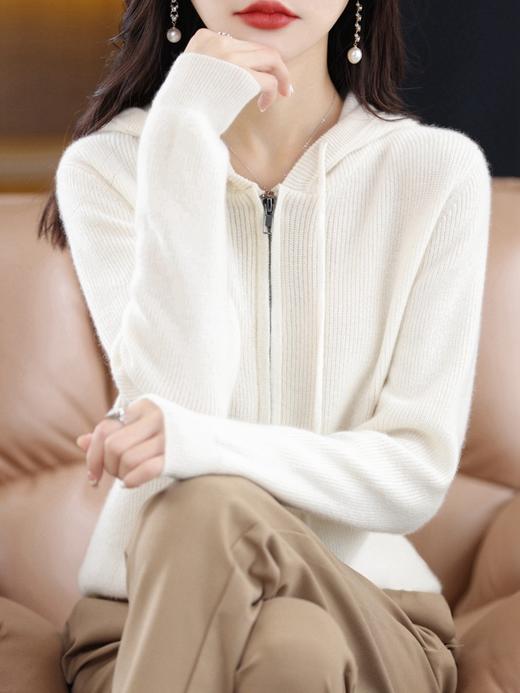 秋冬新款，韩版拉链连帽长袖开衫女士外搭纯色拉链开衫ZD-063 商品图2