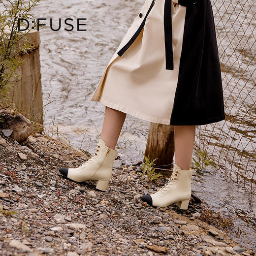 Dfuse迪芙斯冬季新款牛皮方头粗跟绑带马丁靴短靴DF34116201 商品图8