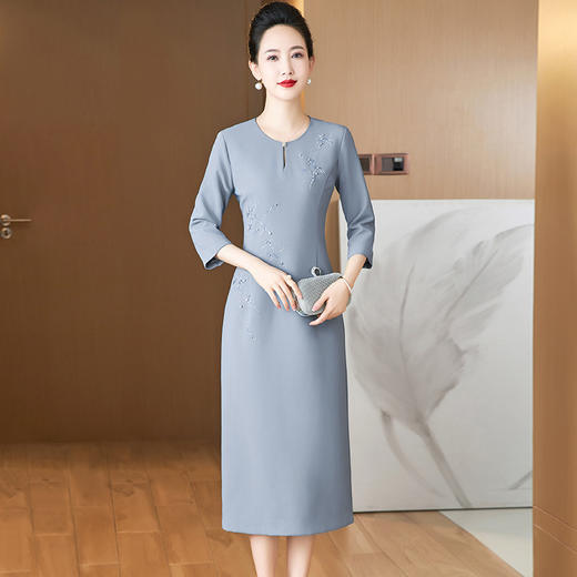 时尚简约妈妈装中老年，参加宴会晚礼服气质优雅风连衣裙LC-2385 商品图1