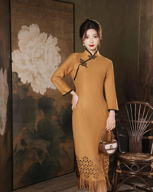 秋冬季新款，改良旗袍民国风日常设计感修身气质连衣裙XL-23339 商品图1