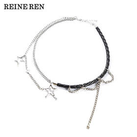 不规则立体星星拼接皮革项链