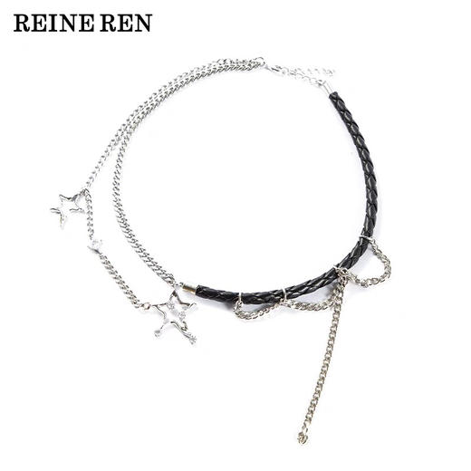 不规则立体星星拼接皮革项链 商品图0