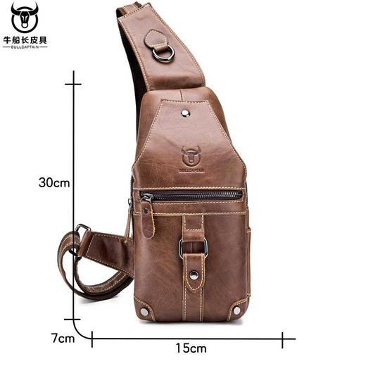 牛船长皮具真皮男单肩斜挎胸包复古头层牛皮大容量软皮小包胸前包 商品图1
