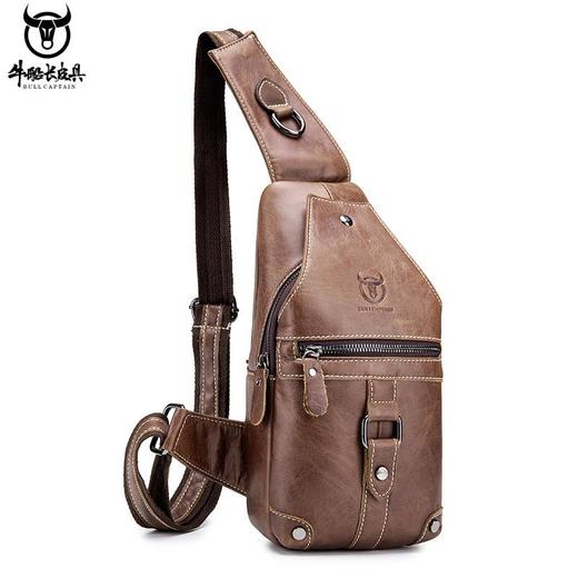 牛船长皮具真皮男单肩斜挎胸包复古头层牛皮大容量软皮小包胸前包 商品图0