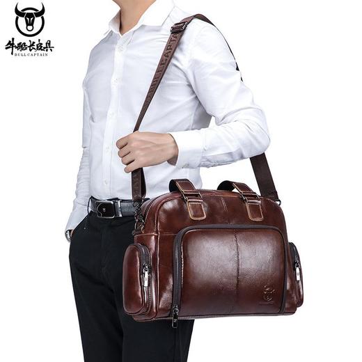 牛船长皮具真皮男单肩斜挎手提包头层牛皮大容量斜跨旅行公文包袋 商品图2