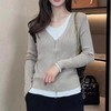 【 V领假两件针织衫 】秋冬慵懒风穿搭 拉链外套新款简约洋气修身显瘦 商品缩略图2