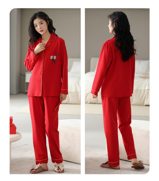 秋季纯棉翻领长袖家居服套装 商品图5