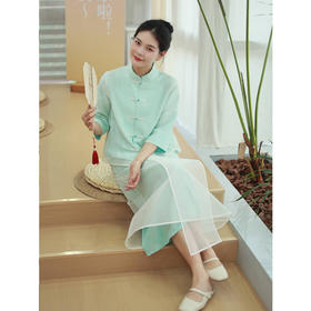 【抖音专属】中式小衫+飘纱半裙（23810603+21706109B-天缥）
