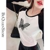 BeQueenStory 【蝴蝶y2k】街头辣妹黑色插肩修身长袖t恤打底上衣 商品缩略图2