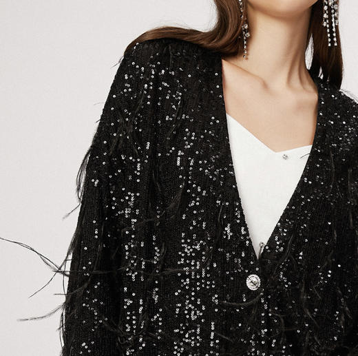 黑色银河亮片鸵鸟毛宽松针织外搭 商品图1
