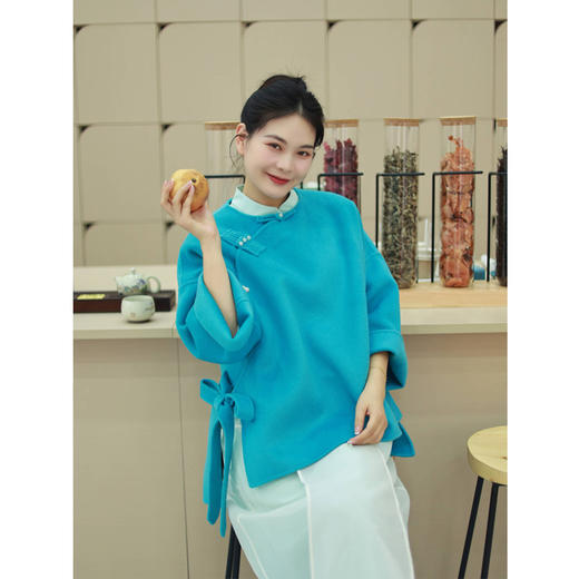 【线上专属】毛绒新中式上衣（23805549-法翠） 商品图0