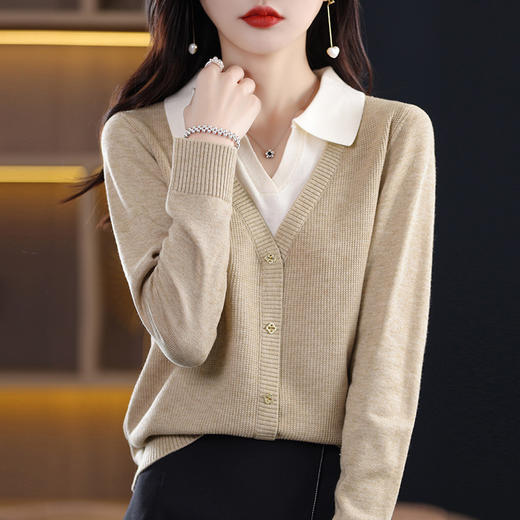 洋气韩版假短款宽松POLO领毛衣两件翻领长袖上衣针织衫QH-JR-382 商品图2