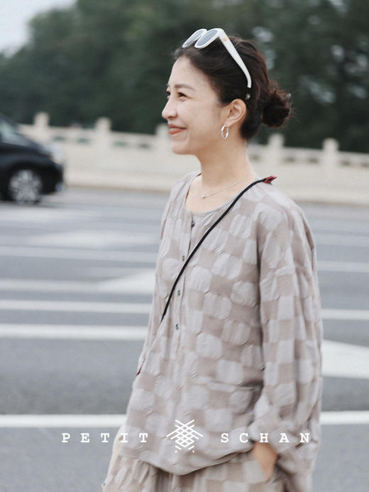 PETIT SCHAN小闪 CLO#343  wilderness 荒野 纯棉棋盘格特殊提花面料圆领小衫/阔腿裙裤 商品图1