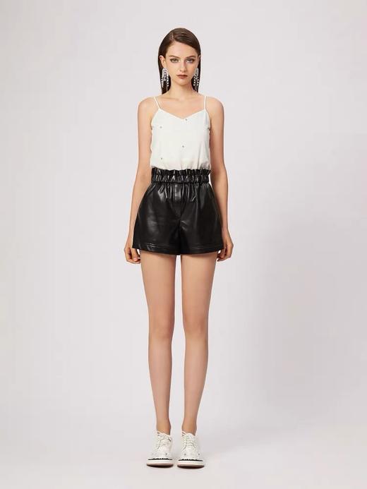 黑色蛋白皮高腰短裤 商品图0