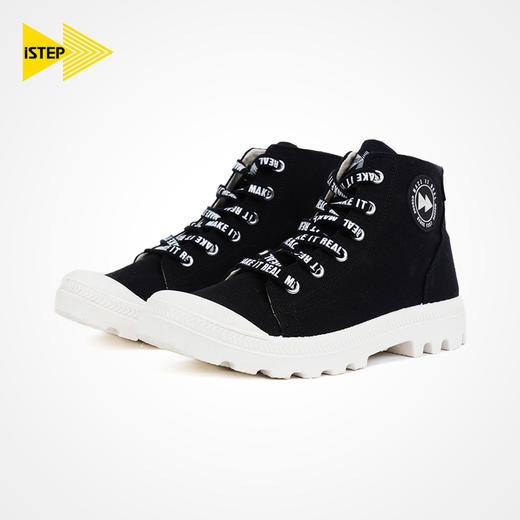 iSTEP秋冬女士帆布马丁靴厚底薄款透气高筒工装鞋国潮印花女鞋 商品图1