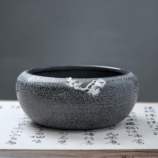 金音石茶洗 肌理纹建水简约家用复古水盂茶水缸茶桶功夫茶渣缸功夫茶盂 商品图10