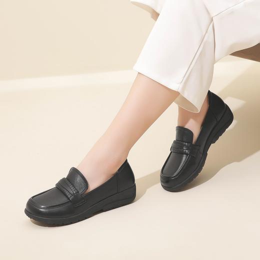 信诺2023春秋鞋女真皮中老年妈妈鞋圆头套脚老人鞋软底平底单鞋23Q2309-3 商品图5