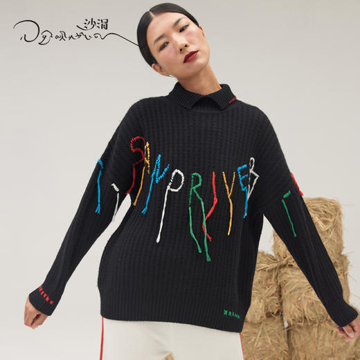 羊绒手工字母绣花翻领女套衫SJF95W277K 商品图0