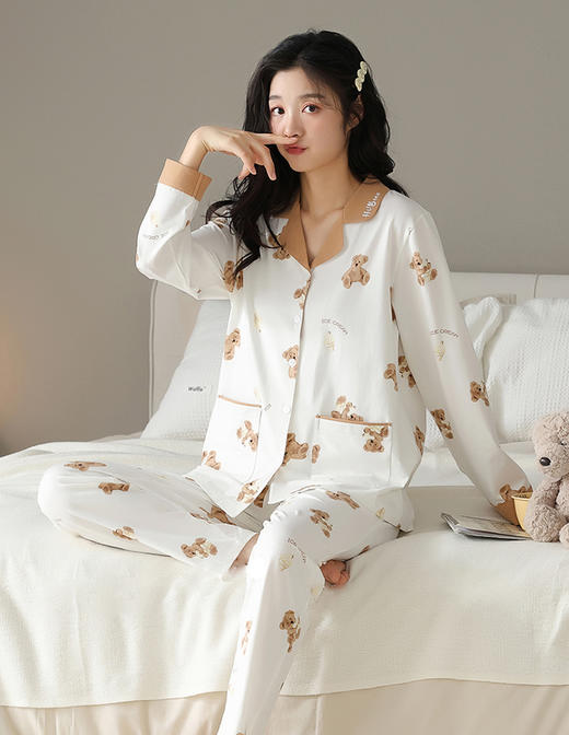 秋季纯棉翻领长袖家居服套装 商品图2