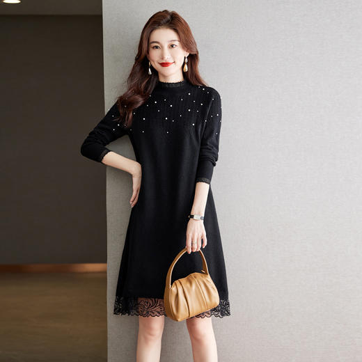 CC-16-6768蕾丝毛衣裙女2023新款中长款打底衫内搭气质配大衣针织连衣裙 商品图0