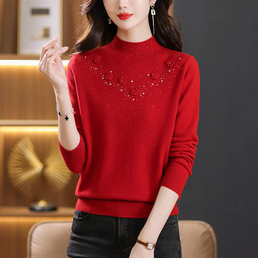 CC-38-8309半高领100纯羊毛打底衫女洋气冬装2023新款秋冬保暖毛衣长袖 商品图0