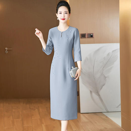 时尚简约妈妈装中老年，参加宴会晚礼服气质优雅风连衣裙LC-2385 商品图0