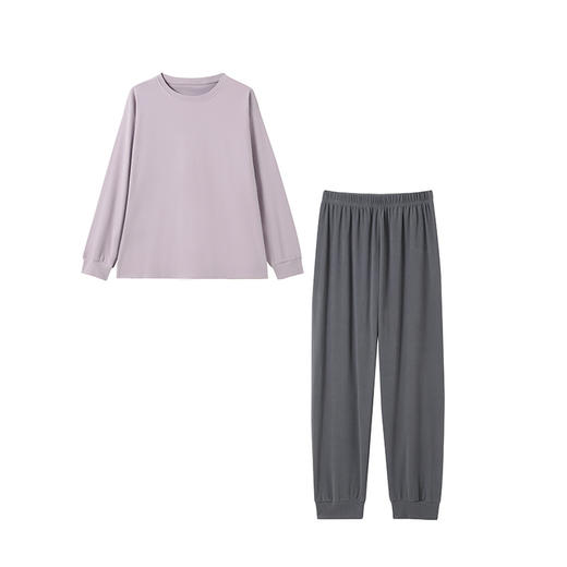 「三款配色！两件套」家居服女秋冬加绒撞色套装 宽松圆领长袖上衣休闲长裤外穿套头睡衣 商品图4