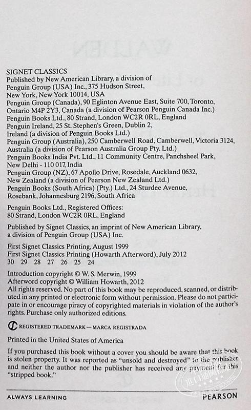 【中商原版】瓦尔登湖 英文原版 Signet Classics: Walden and Civil Disobedience (150th Anniversary) 商品图3