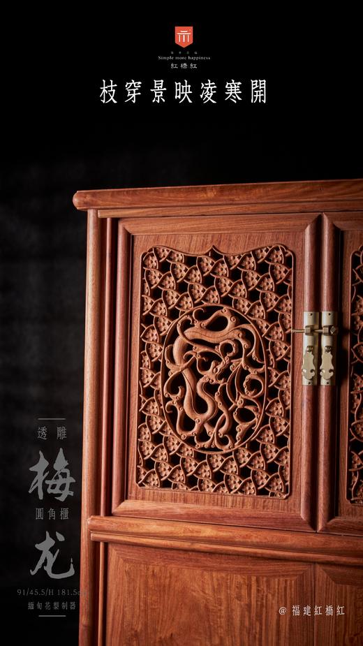 红桥红  家具严选  缅甸花梨（大果紫檀）  【182 透雕梅龙 圆角柜】 商品图2