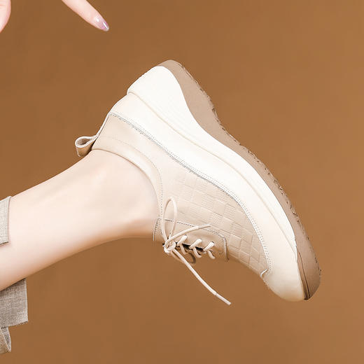 厚底真皮休闲妈妈鞋，新款系带压花舒适气质高帮鞋BZ-13AB 商品图2