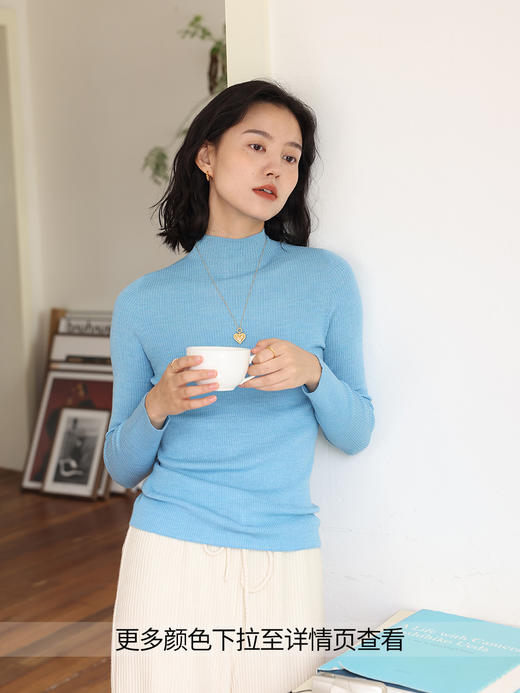 HeyDress半高领羊毛针织衫女秋冬修身扬子纱打底衫无缝一体毛衣 商品图3