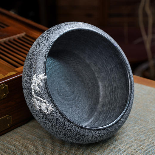 金音石茶洗 肌理纹建水简约家用复古水盂茶水缸茶桶功夫茶渣缸功夫茶盂 商品图5